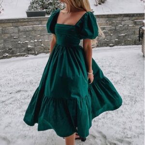 Abercrombie Fitch Poplin  Emerson Midi  Elegant Green Puff Sleeve Dress